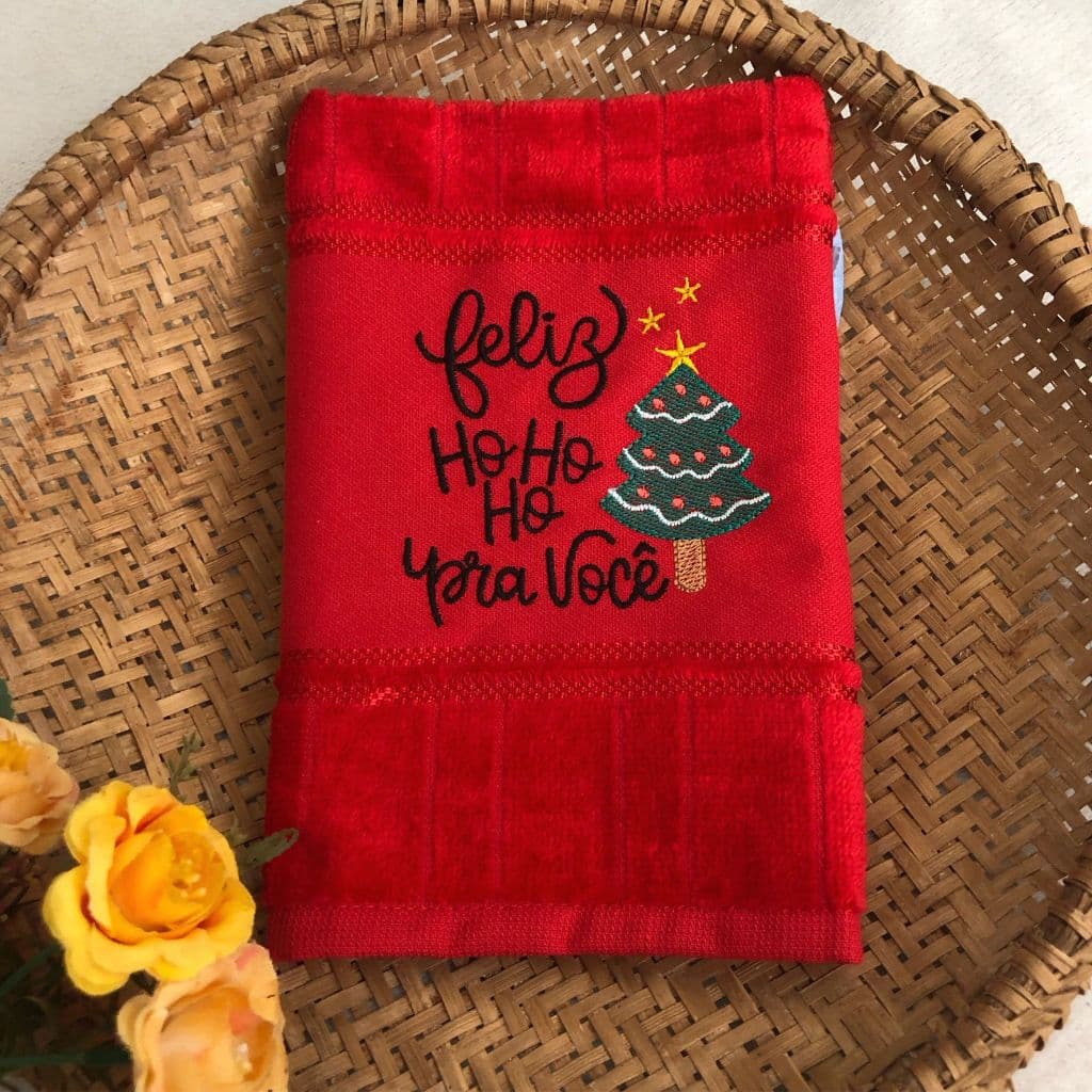 Toalha de mão lavabo bordada lembrancinha Natal Feliz hohoho pra você