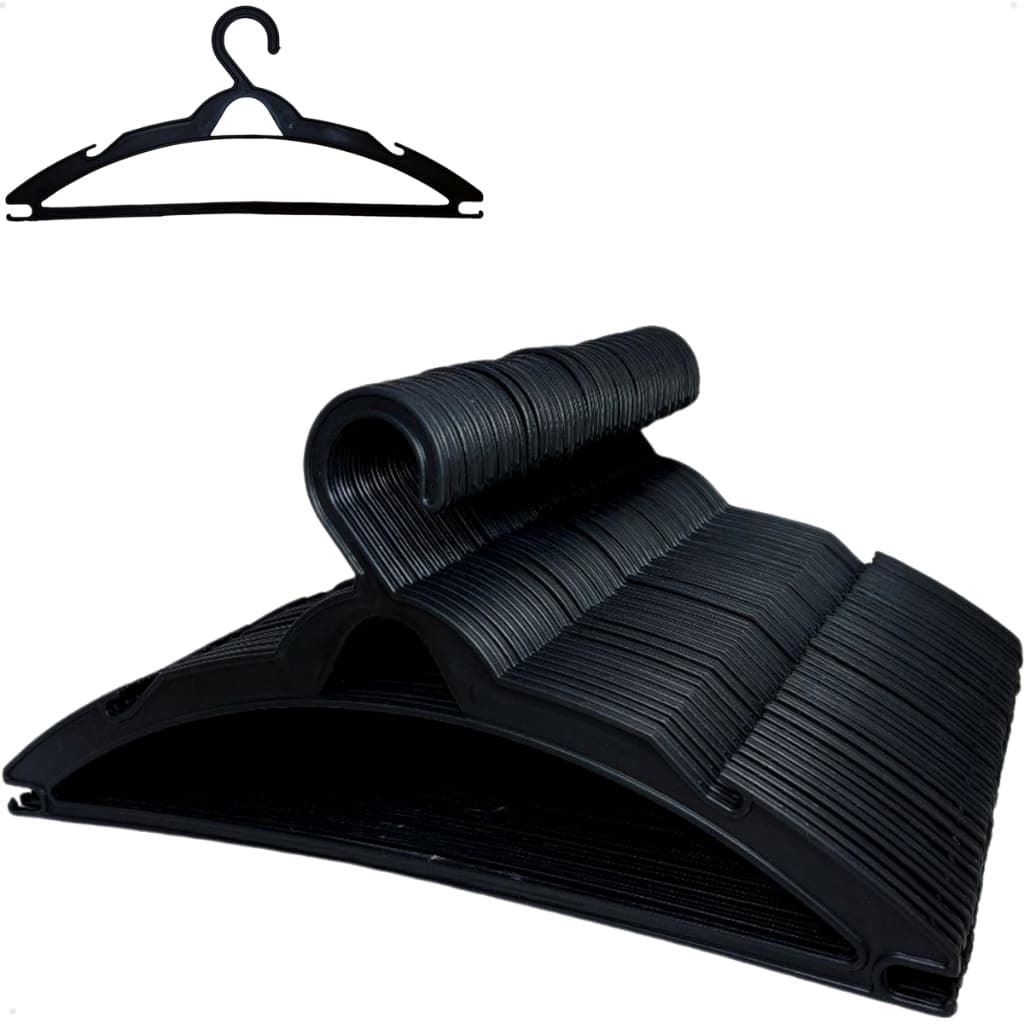 Kit 50 Cabides Plástico Preto 38cm - Roupas - Organização - Armário