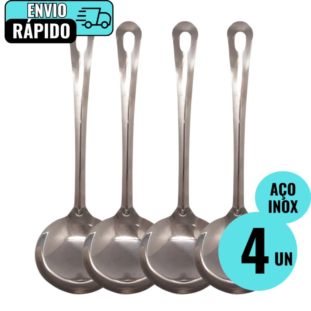Kit Conjunto 4 Unidades de Concha em Aço Inox Premium Para Feijão Sopa Caldo
