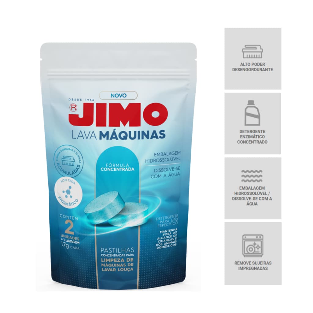 Pastilhas Lava Máquinas de Lava-louça Tira Odor e Sujeira da Lava-louça 2 Pastilhas de 17g cada Jimo