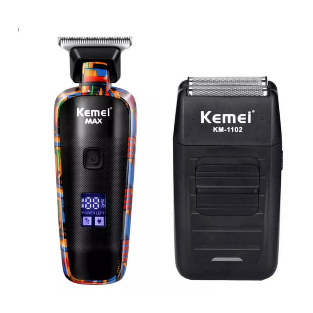 Kit Com Duas Máquinas De Corte E Acabamento Profissional Km 5090 KM 1102 Combo Para Barbeiro