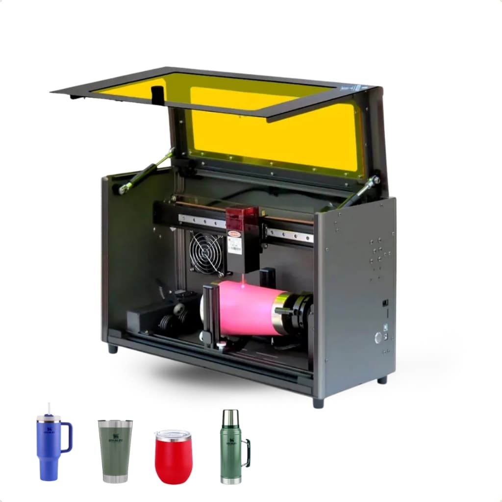 Máquina P/ Gravação A Laser 10w Mecolour E-10 Base Giratória Metal Plástico Madeira Copos Garrafas