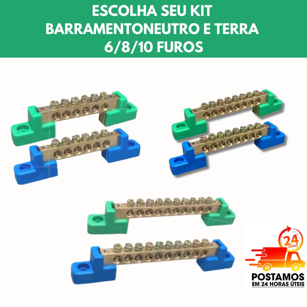 BARRAMENTOS BORNE NEUTRO E BARRAMENTO BORNE TERRA 6 FUROS  8 FUROS 10 FUROS