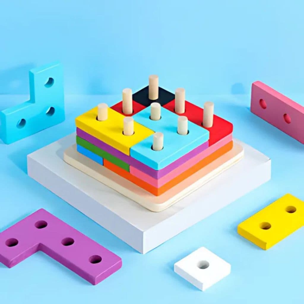 Brinquedo de Encaixe Educativo Jogo Tetris MDF Brinquedo Pedagógico Peças Quebra Cabeça MDF Tetris