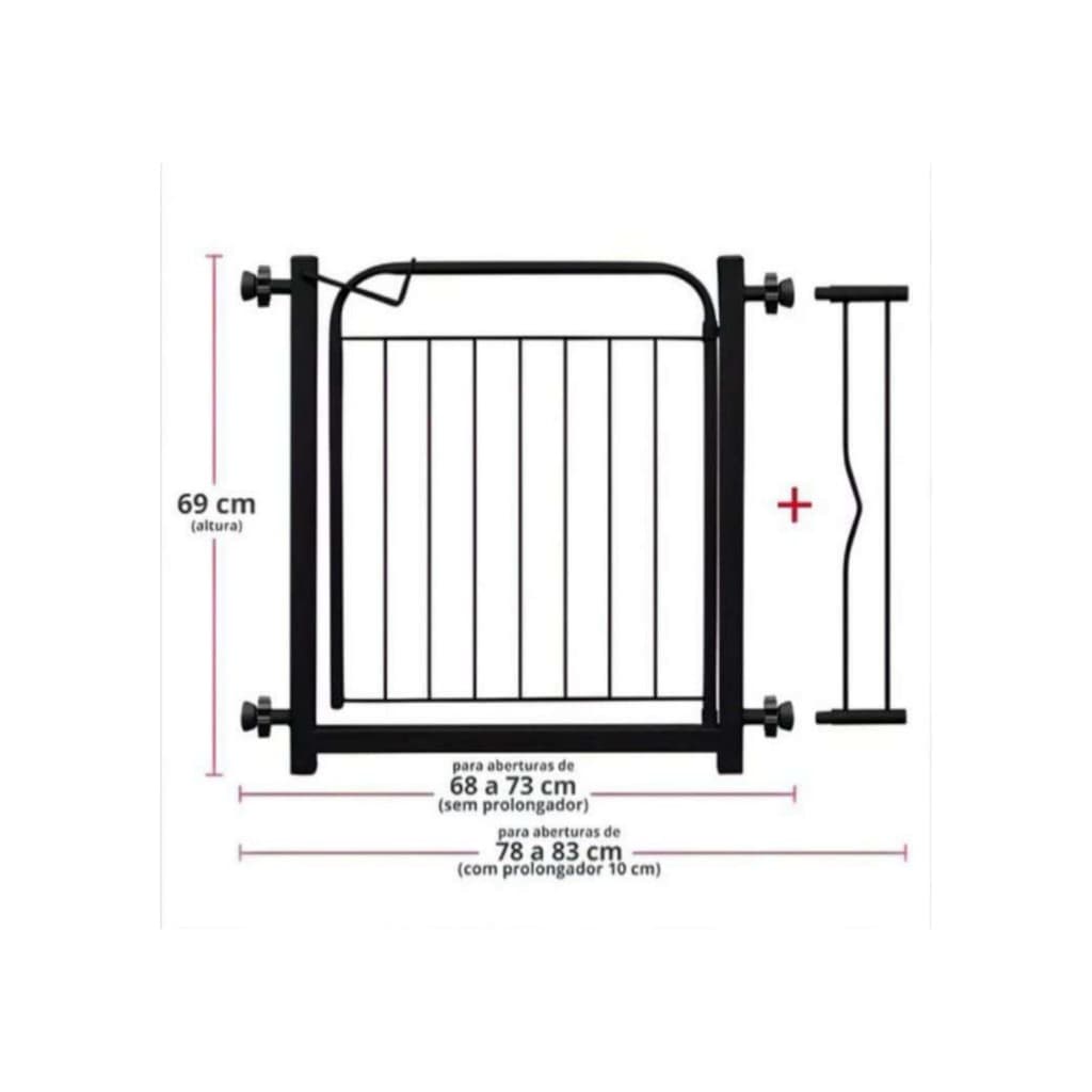 Grade Portão Portãozinho Proteção Pet Cães Cachorro Criança 69 A 84Cm Preto Frete Grátis