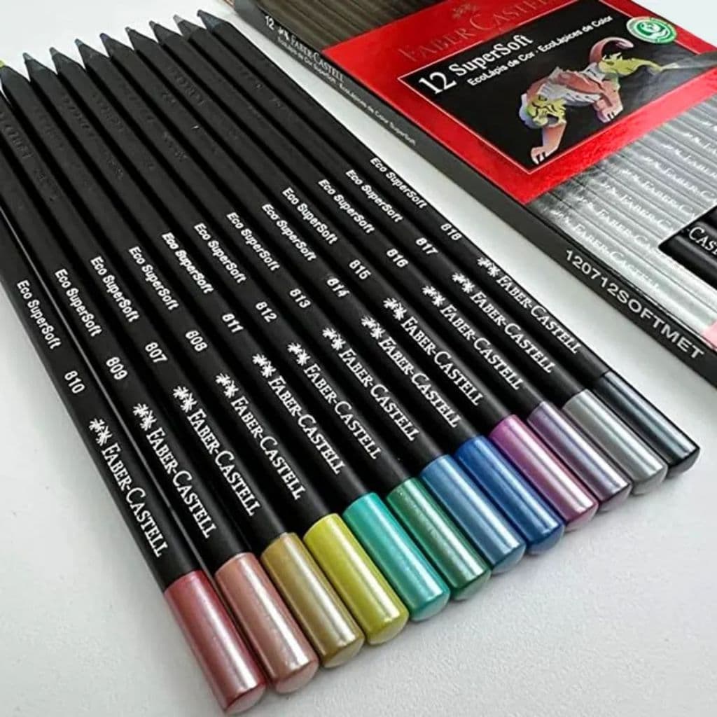 Lapis De Cor Redondo Supersoft 12 Cores Metalicas Faber Castell