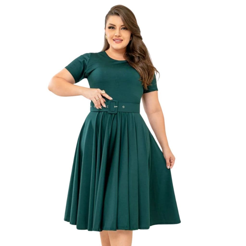 Vestido Mídi Godê Estampados e Lisos Comportados  Acompanha Cinto Moda Cristã