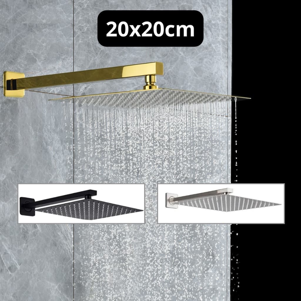 Chuveiro Ducha Inox 201 Quadrado Furos De Silicone Luxo 20x20cm Com Braço 40cm