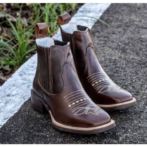 Botina Bota Country Texana Feminina Em Couro