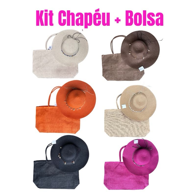 Kit Bolsa de Palha e Chapéu Paris  praia mar  Conjunto verão - linha luxo