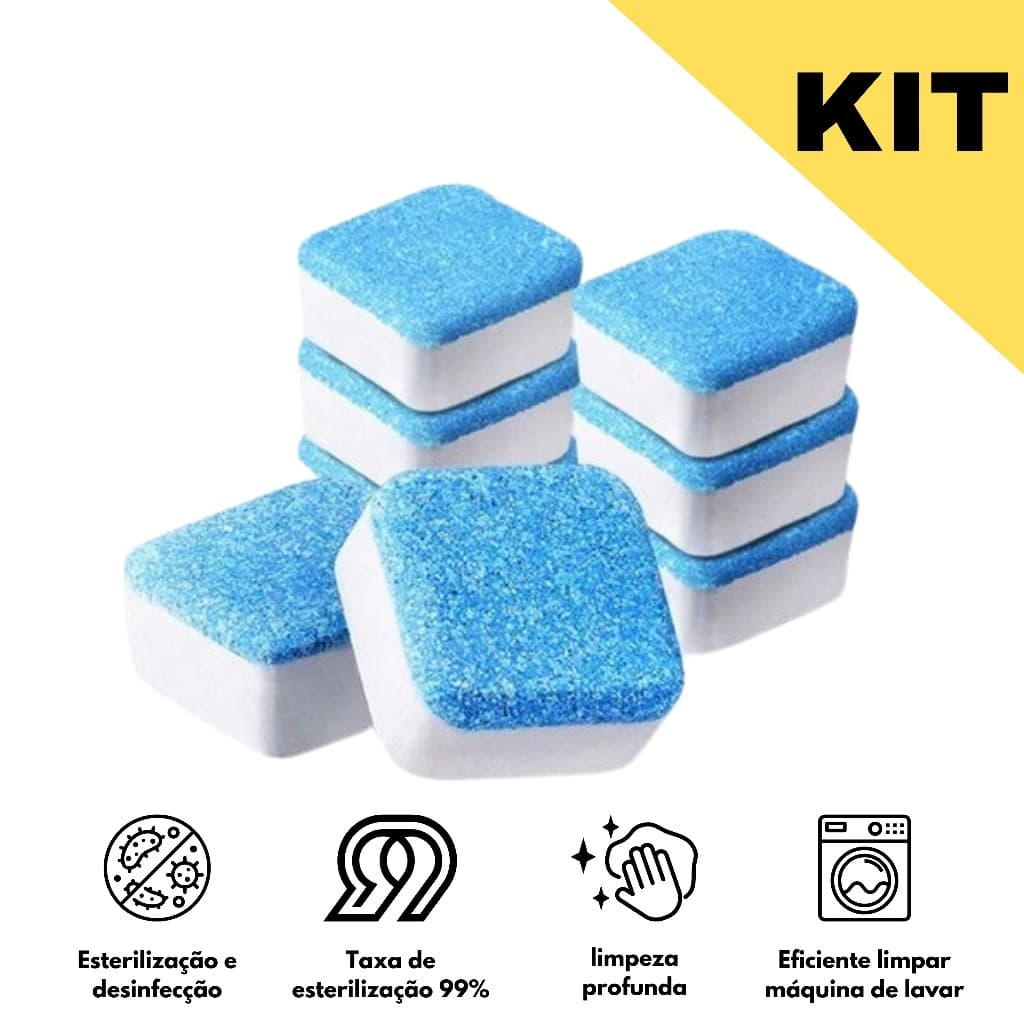 KIT 20 Pastilhas para Limpeza de Máquinas de Lavar Roupas Efervescentes Multifuncional