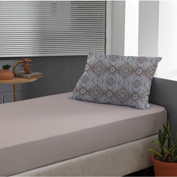 Jogo De Lençol Solteiro 2 Pçs 100% Algodão Slim Bege 88 x 188  x 30 cm