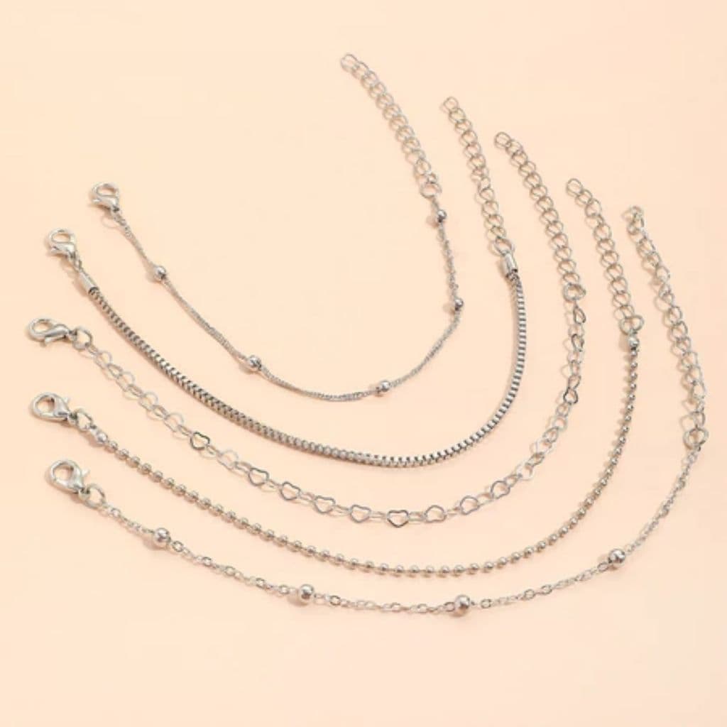 Conjunto de 5 peças Pulseira Combinada Pulseira Moda Mulher Jóias prata e ouro