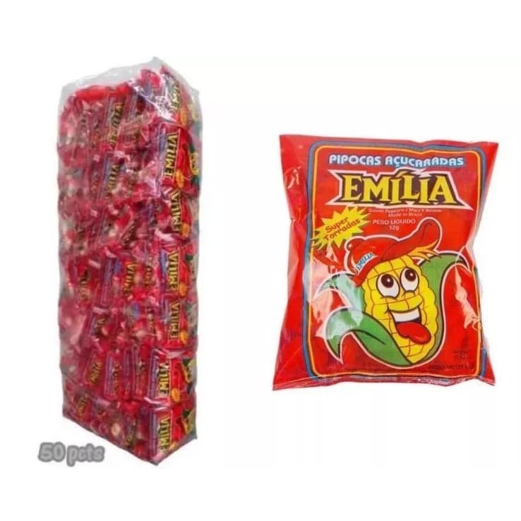 Pipoca Emilia Doce C/50unid Atacado - Tradicional 12g Fardo - Pronta Entrega - Envio Imediato