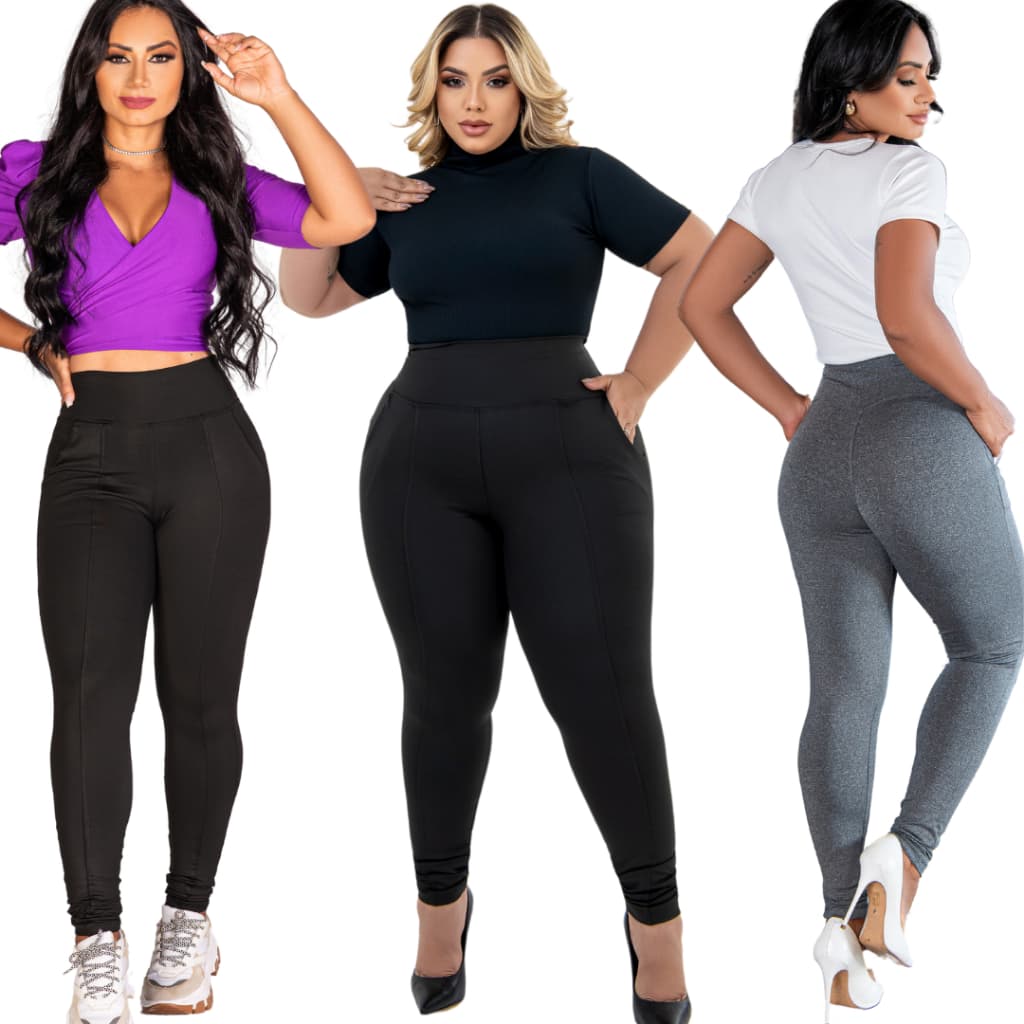 Calça Legging Feminina Leg Montaria Cintura Alta com Bolso Faca Zero Transparência 34 ao 60