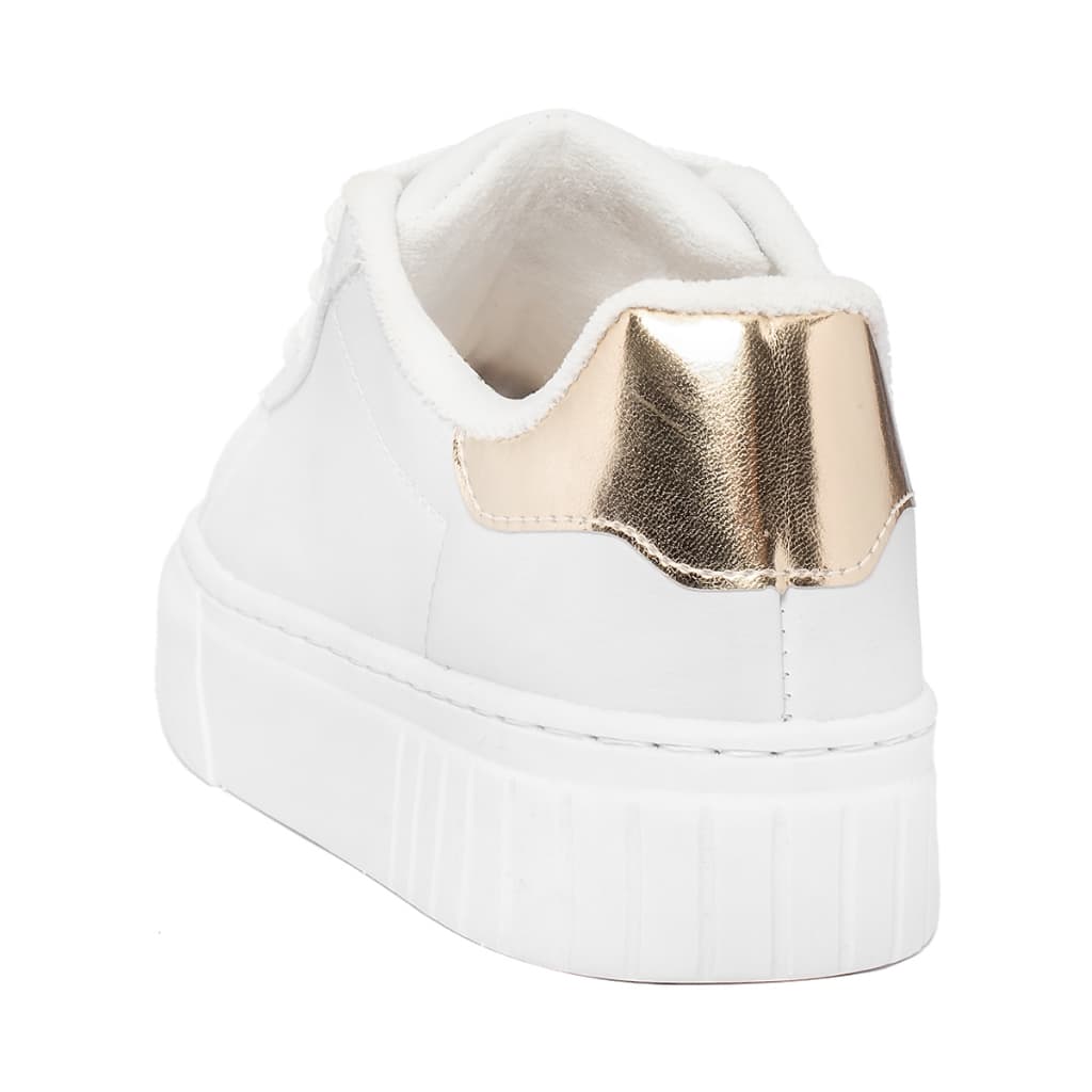 Tênis Feminino Casual Confortável Branco Dourado Solado Tratorado Premium Modinha trabalho escolar