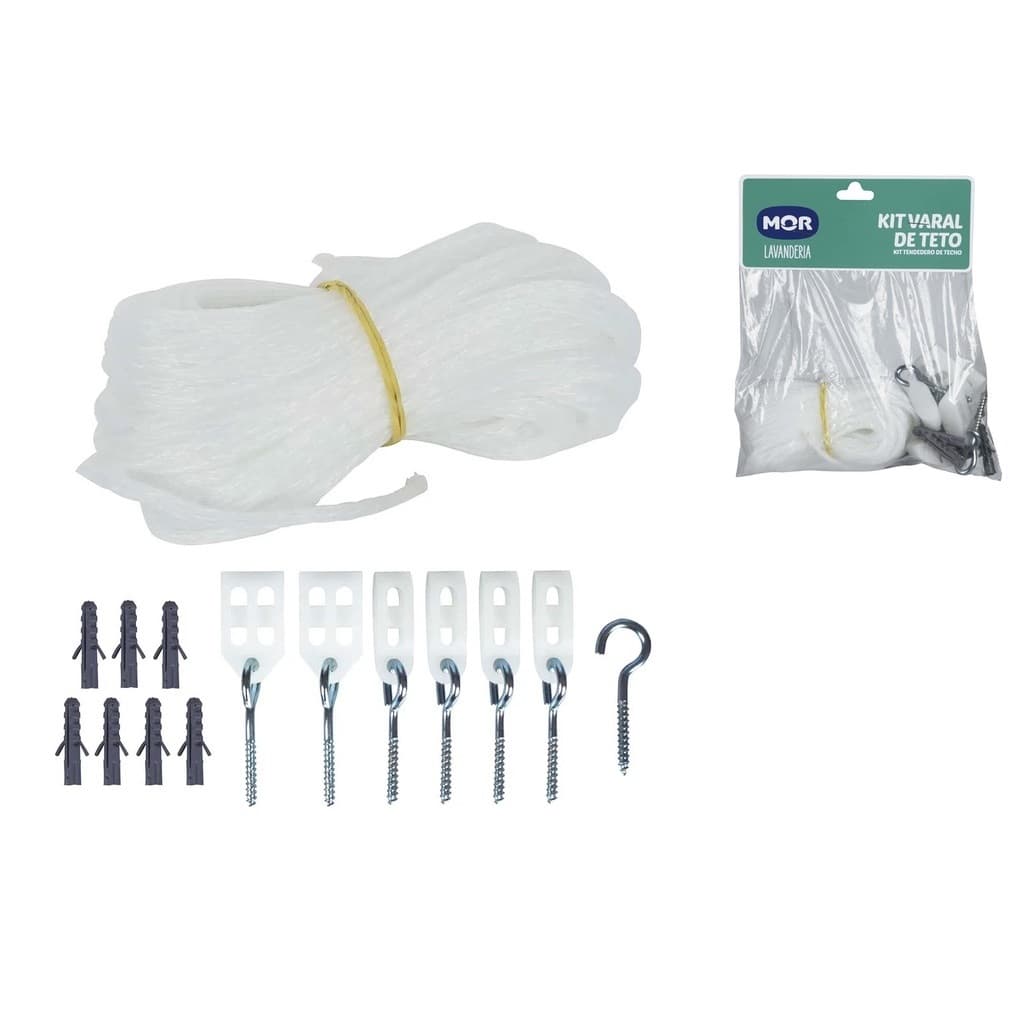 Kit Varal De Teto Corda Gancho Buchas E Roldanas - Mor