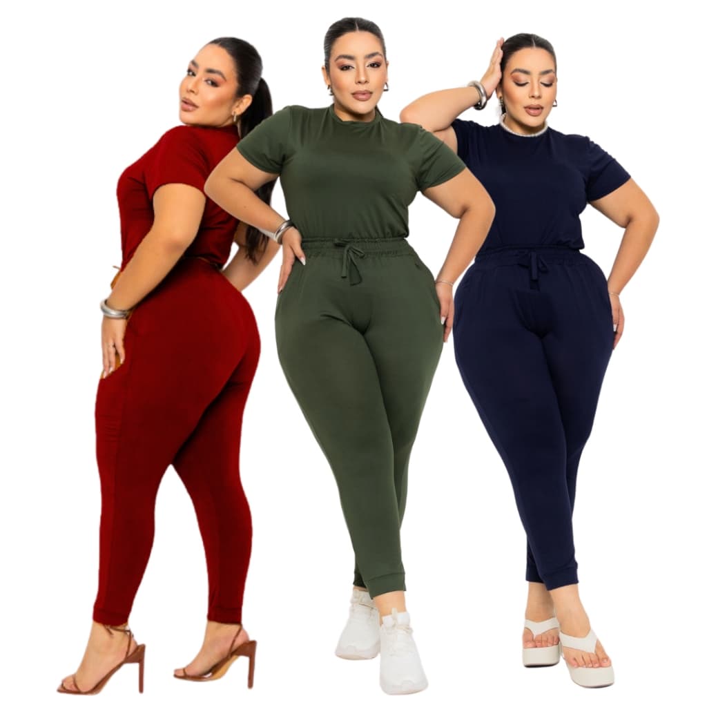 Conjunto Feminino Suede Plus Size Light Suave Calça Jogguer Blusa Feminina Manga Curta Roupa Feminina Fardamento
