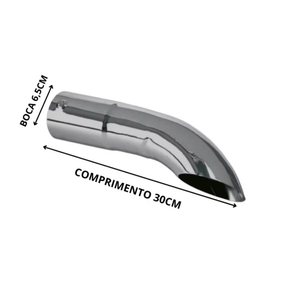 Ponteira Escapamento Caminhão Camionete Van Metal Cromada 2"1/2 Polegada Curva Chanfrada Comprimento 30cm Acessorios