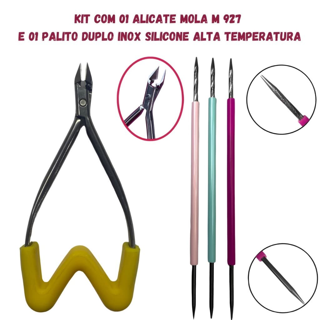 Kit com 01 Alicate de Cutícula Mola M 927 Delicate e 01 Palito Duplo Inox - Kit Manicure