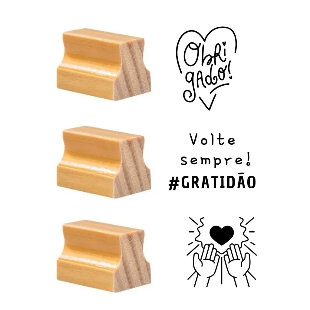 Carimbo Agradecimento - Conjunto com 3 carimbos Obrigada + Carimbeira - Carimbo docinho