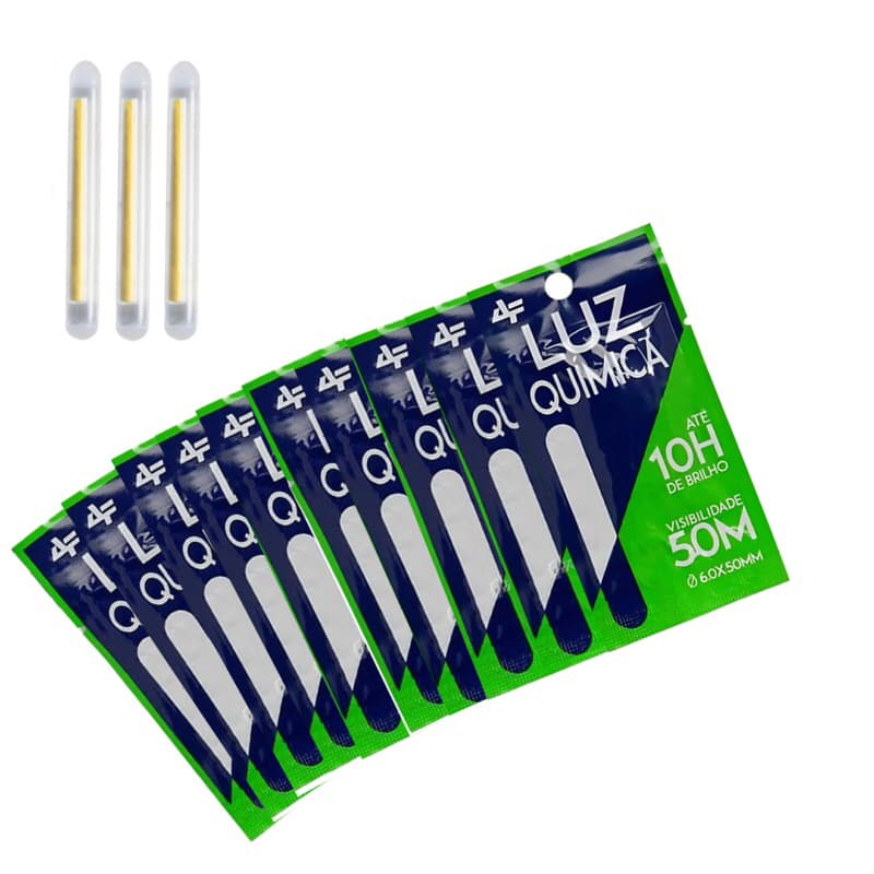 Kit 20 luz Química/ 10 Pacotes com 2 Luz Química cada P/ Pesca 50mmx6,5 Albatroz Bastão Luminoso C/ 2un cada(20peças)