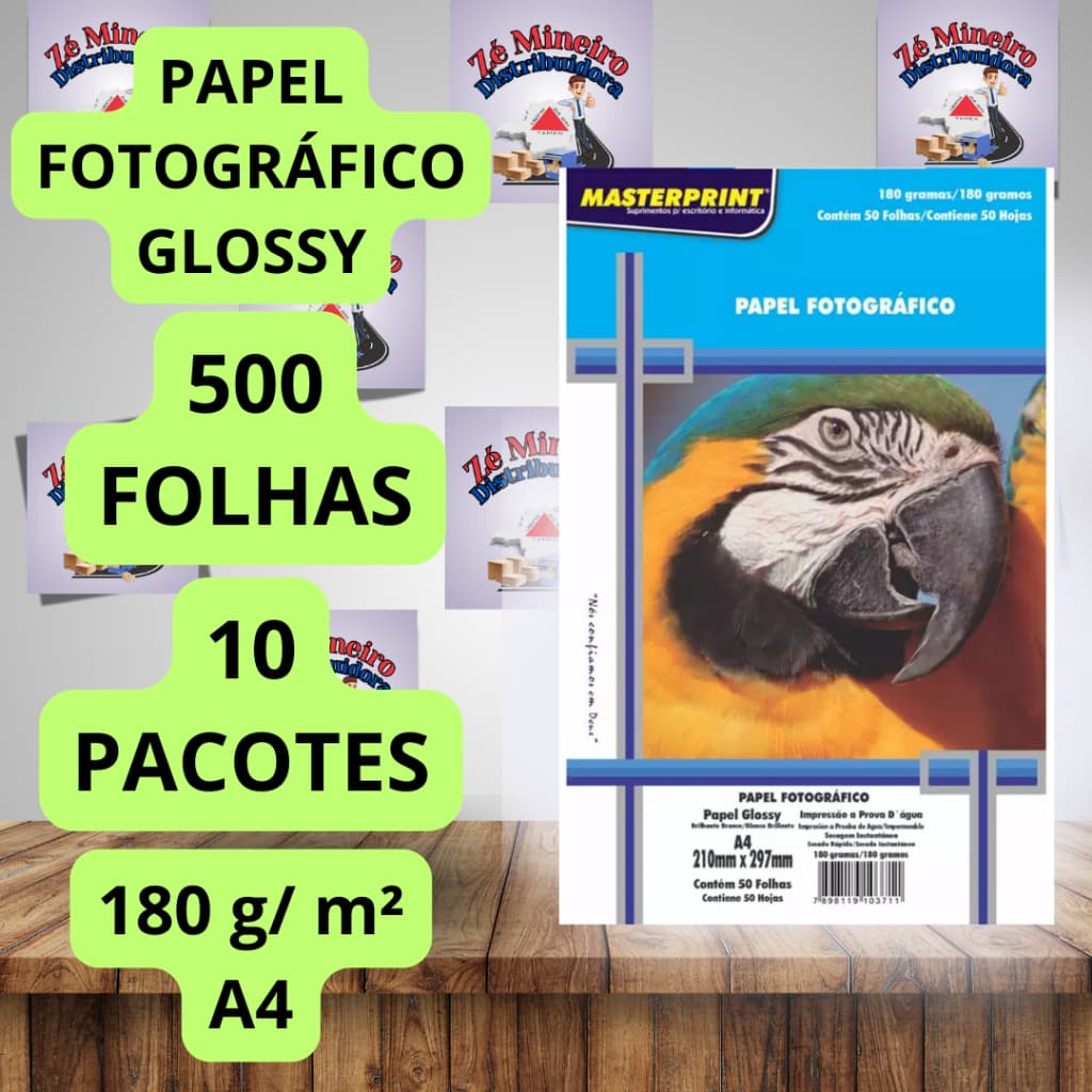 Papel Fotográfico 180g A4 Foto Glossy Brilhante Masterprint - 500 Folhas Atacado