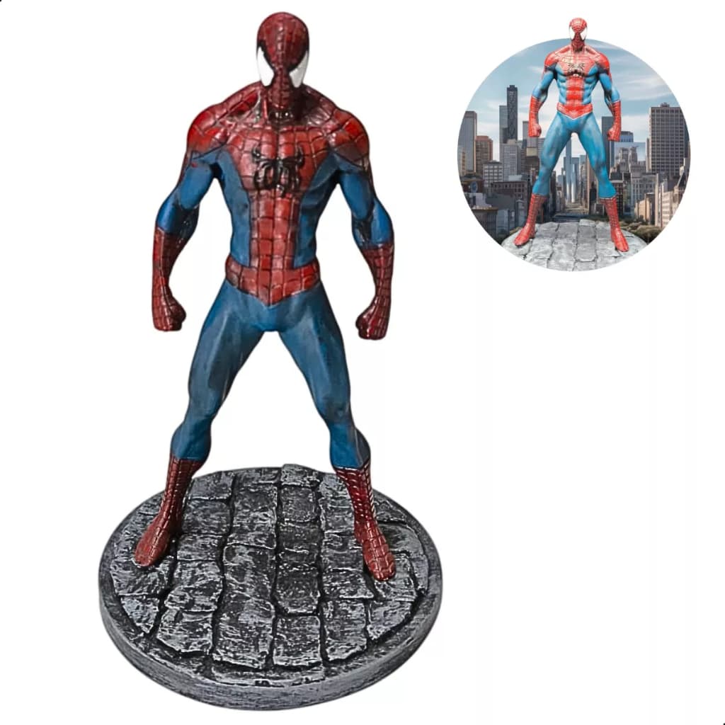 Boneco Homem Aranha De Resina Estátua 18cm Colecionável Base