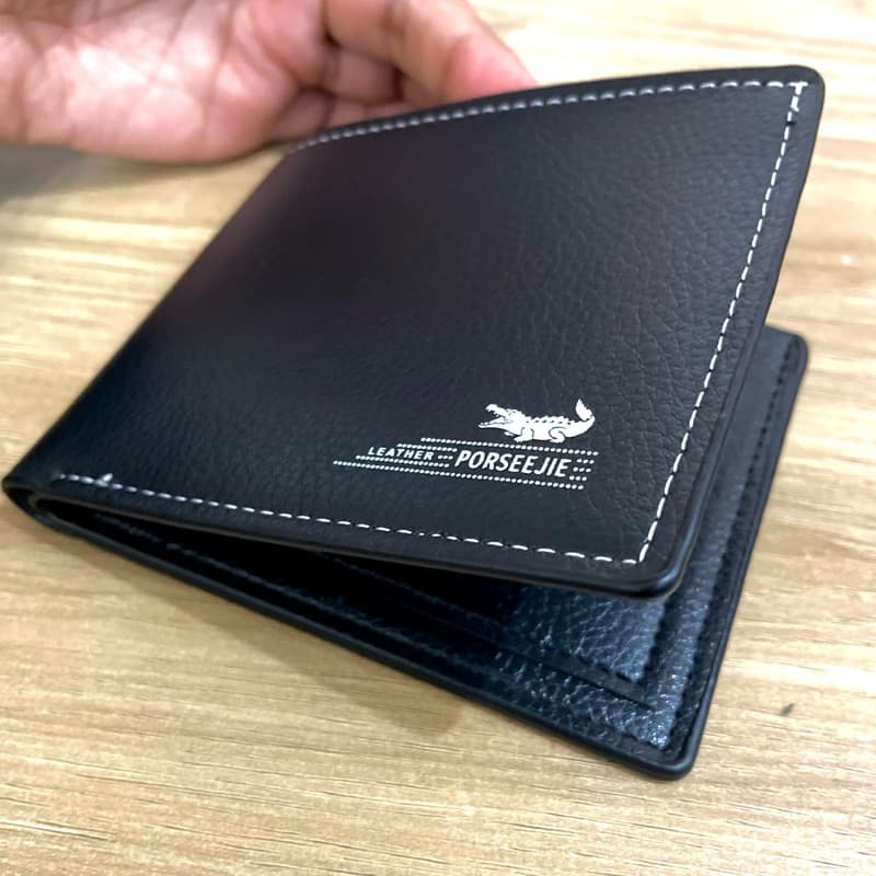 Carteira masculina Slim  básica grande em couro Pu preto