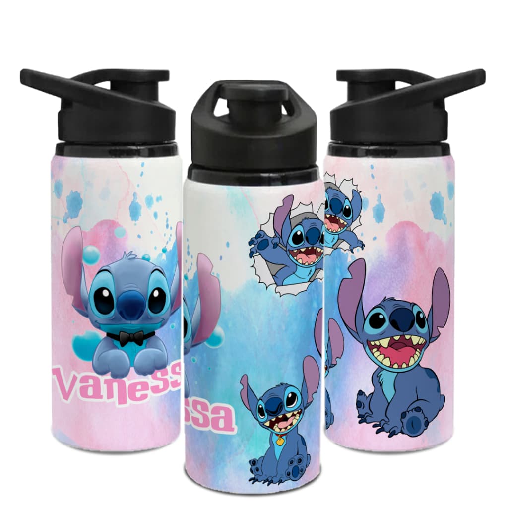 STITCH - Garrafa de aluminio 750 ml - personalizada com nome - Garrafinha de água volta as aulas