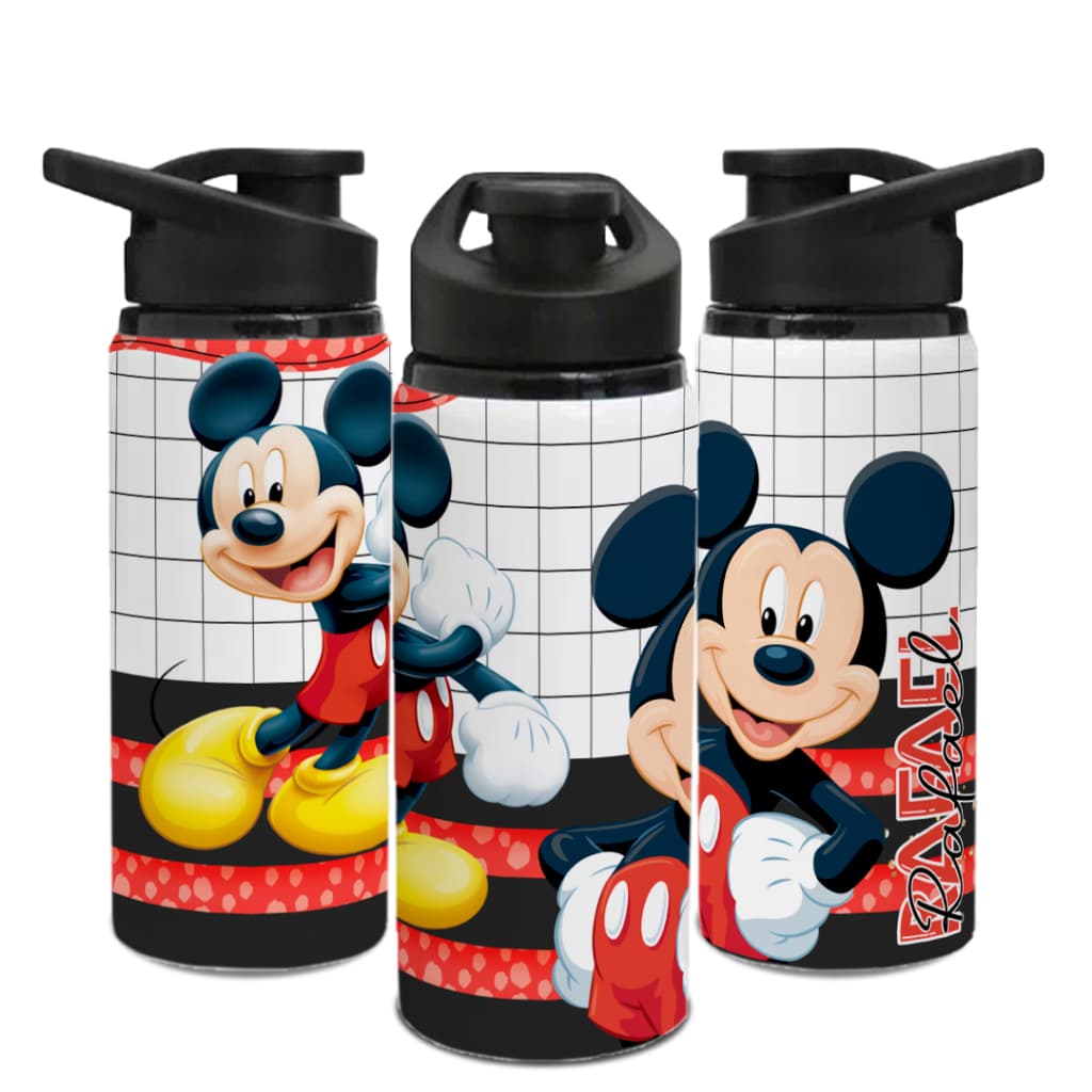 Garrafa de aluminio 750 ml - personalizada com nome e personagens - mickey - herois - hotwheels