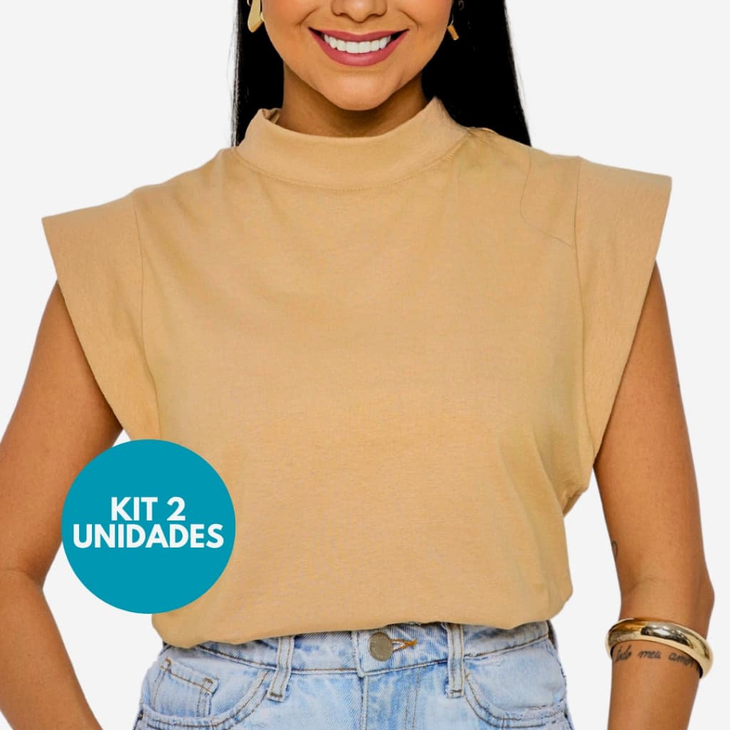 KIT 2 Unidades Camiseta Muscle Tee Feminina Ombreira Basica Ampla