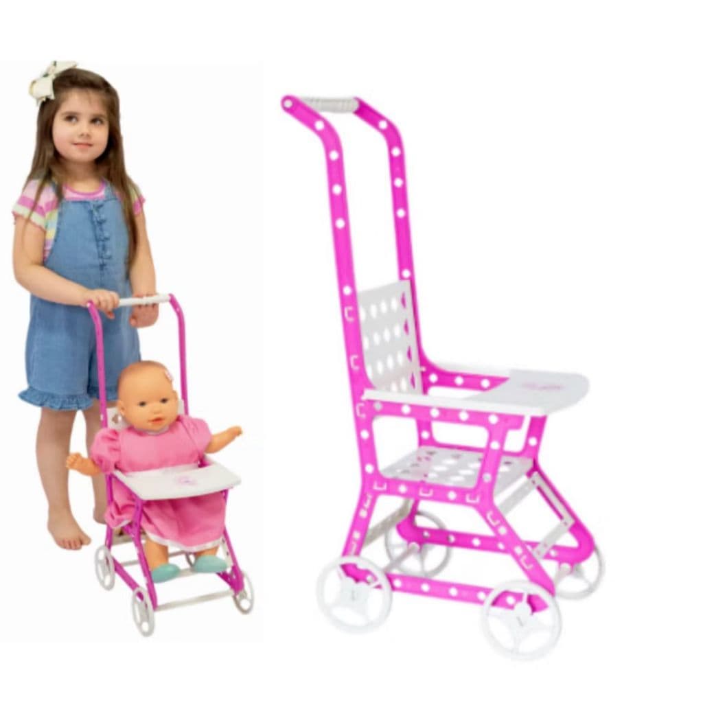 Carrinho Carro de Boneca Bebê Criança Menina Desmontável Rosa