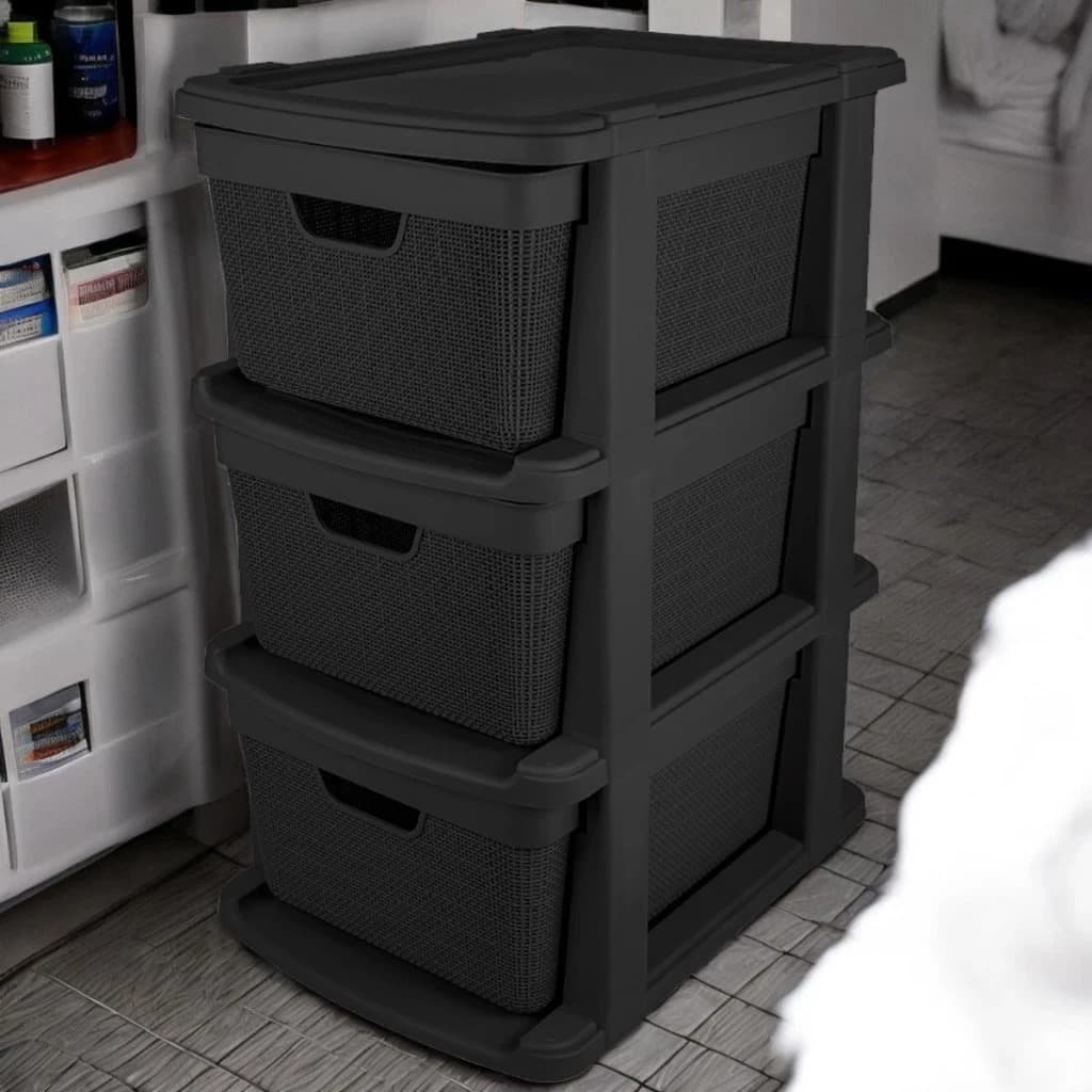 Gaveteiro Organizador de Chão com 3 Gavetas de 15 Litros Preto Resistente em Plástico Jaguar