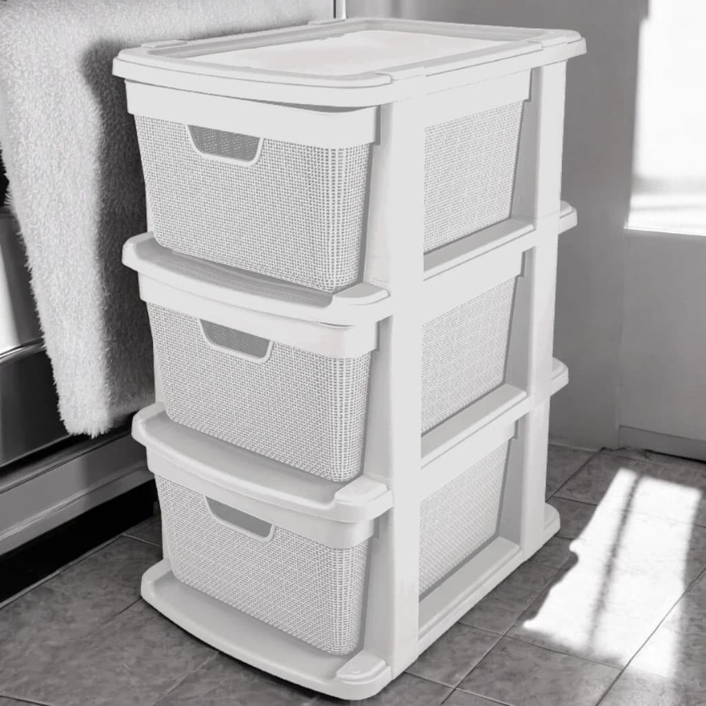 Gaveteiro Organizador de Chão com 3 Gavetas de 15 Litros Branco Resistente em Plástico