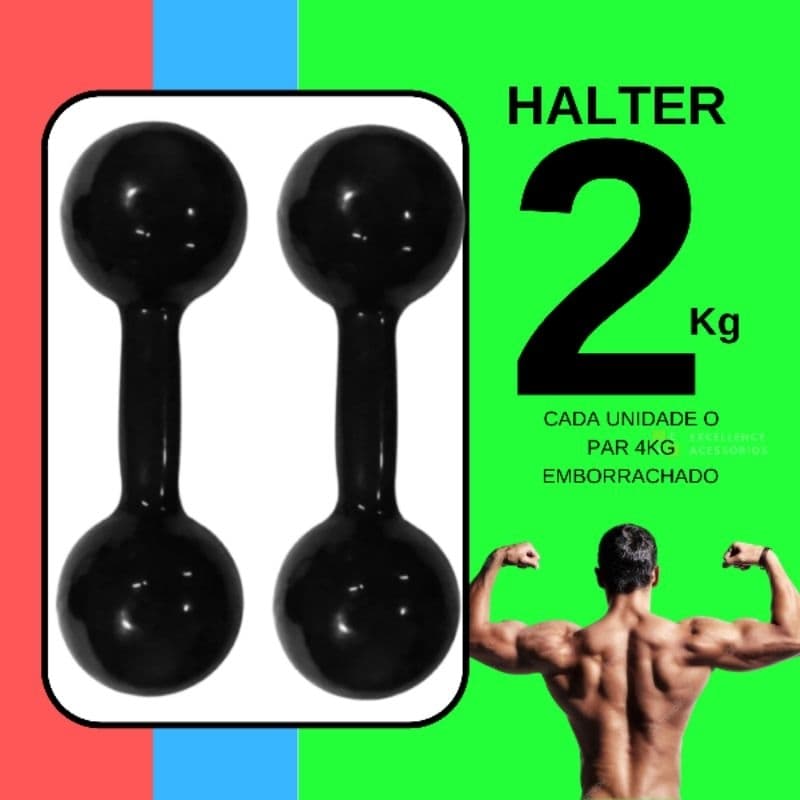 Halter 2kg Emborrachado o par 4kg PROMOÇÃO cor preto PROMOÇÃO