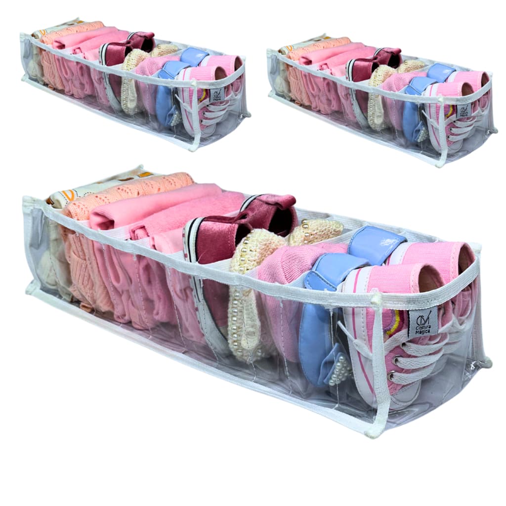 3 Colmeias Organizadoras Premium P2 Para Body, Cueca Box, Roupa de Bebê - Plástico Cristal Grosso