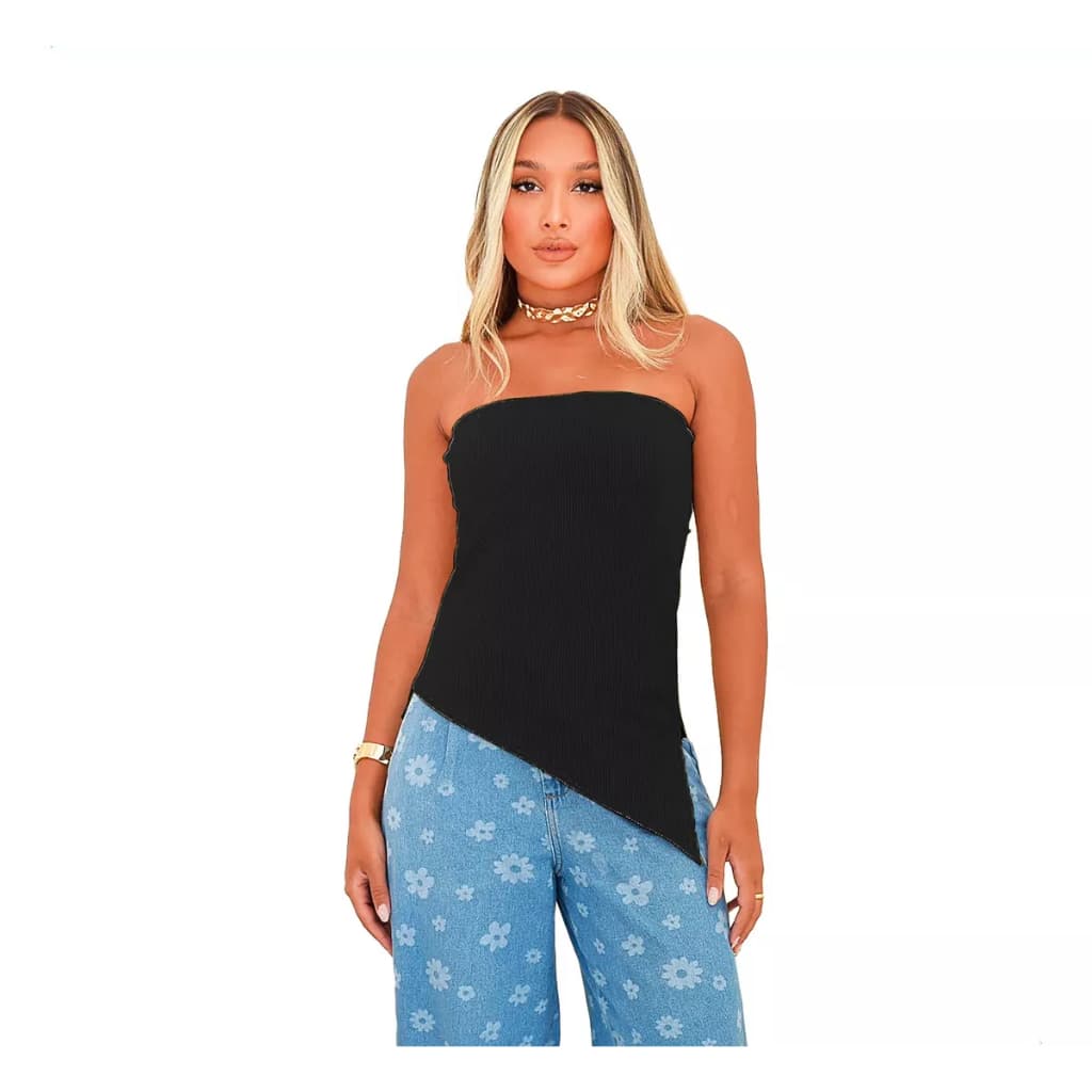Blusa Tomara Que Caia Assimétrica Canelada 3d Moda Gringa