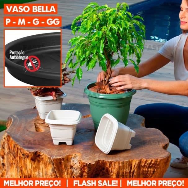 Kit 3 Vasos Plástico Resistente Bella Fiore 42,5 Litros Prato Antidengue Redondo Flores Jardim