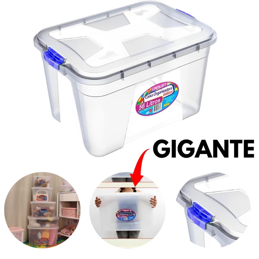 Caixas Organizadora Multiuso 56 Litros Transparente Com Tampa e Trava Promoções