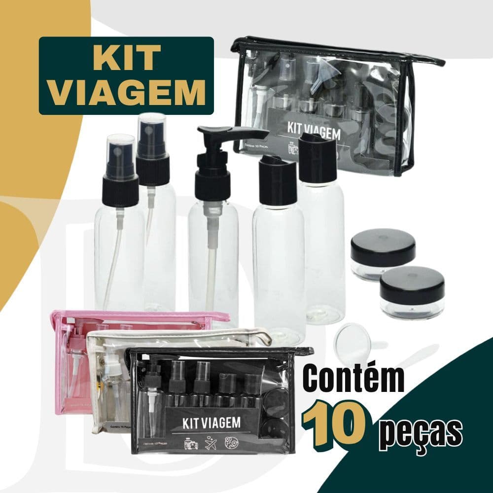 Kit 10 Peças de Frascos Viagem Bolsa Organizadora Transparente Perfume Shampoo