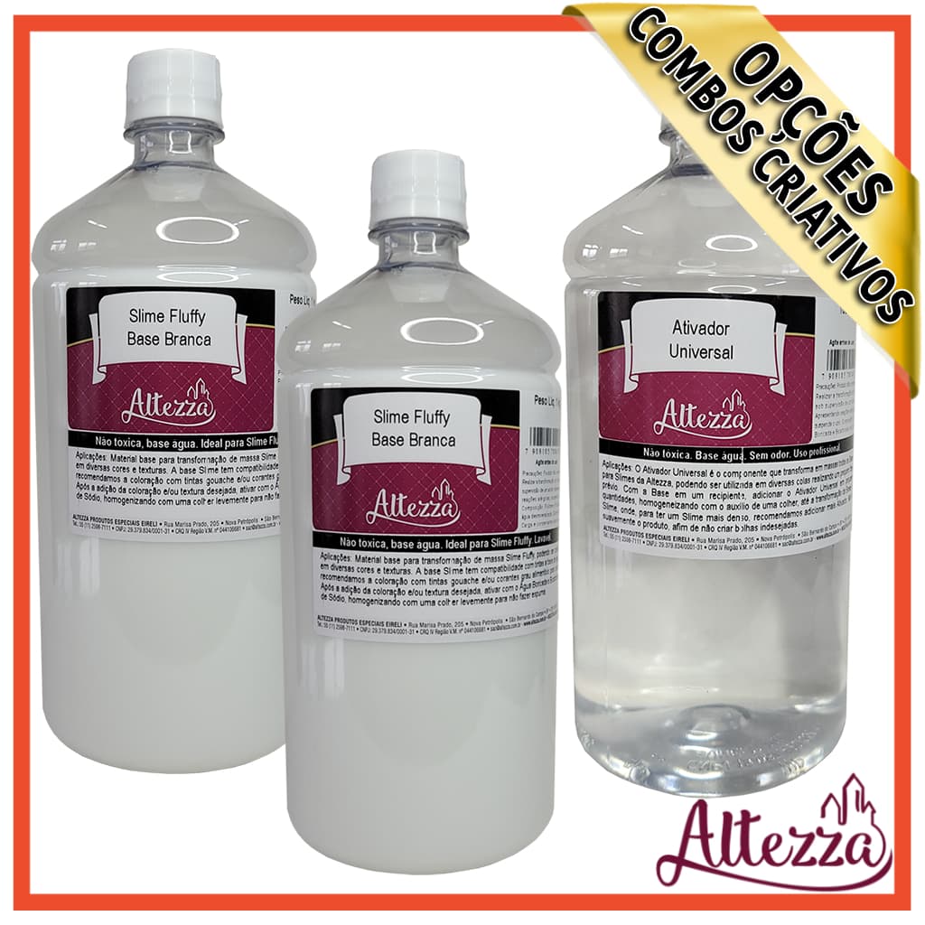 Combo Ativador Universal 1000ml + 2un Cola Fluffy 1Kg - Altezza - Kit DIY para Slimes Criativos