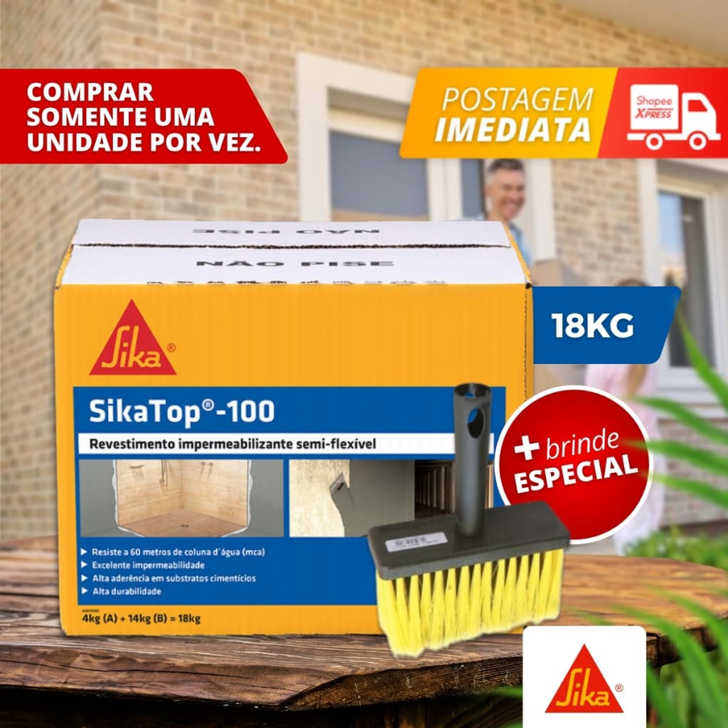 SIKA TOP 100 SIKA 4 / 18 kg IMPERMEABILIZANTE PROTETOR PAREDE, PISOS, BANHEIROS, LAVANDERIA, COZINHA