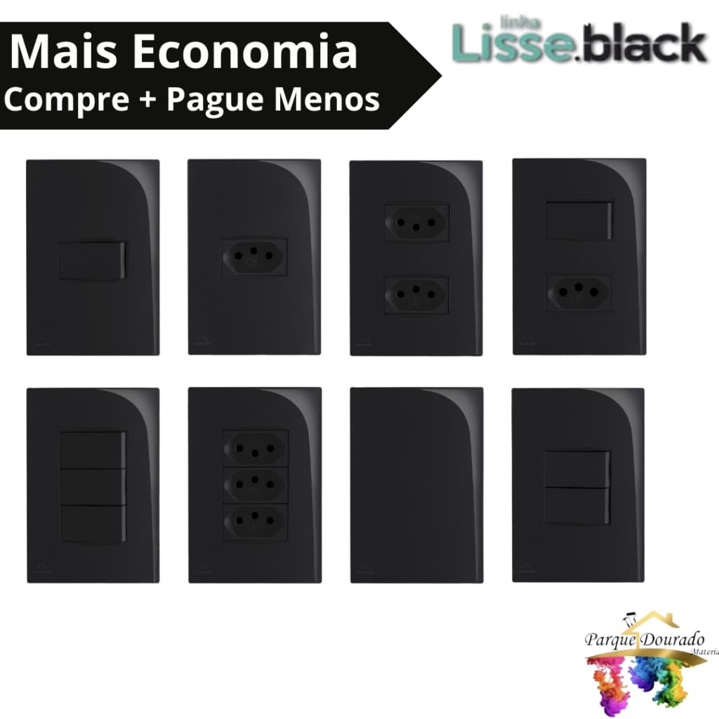 Interruptor, Apagador, Tomada 10A, Tomada 20A, Linha Lissê, Tomada Preta, Linha Lissê Black