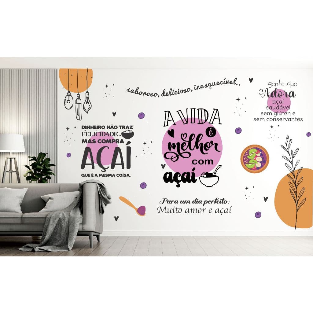 Adesivo de parede açaí sorvete para decoração de sorveteria BC18 adesivo sem fundo