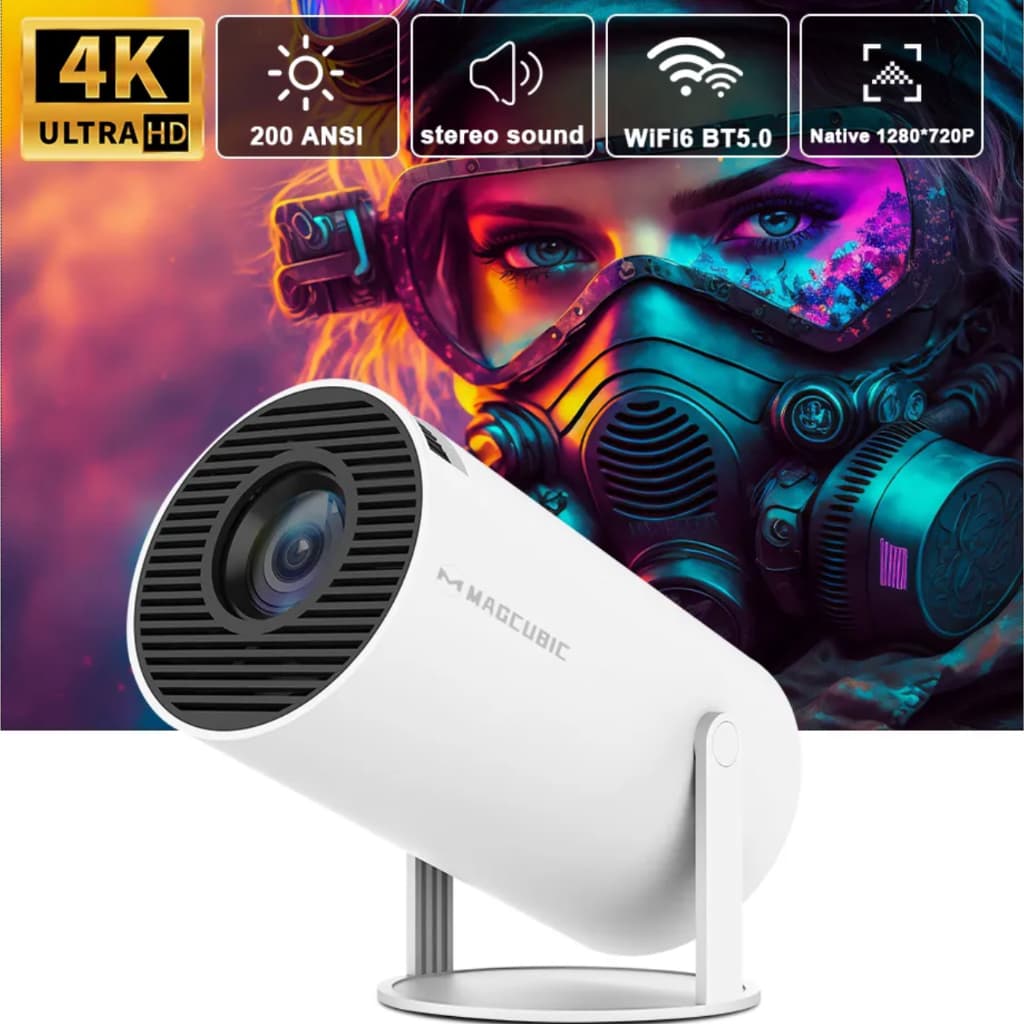 Projetor 4K Portátil MAGCUBIC Até 130" Ajuste 180° Bluetooth 5.0 Android 11 Dual 2.4GHz 5GHz WiFi 6 Chip GPU Hy300
