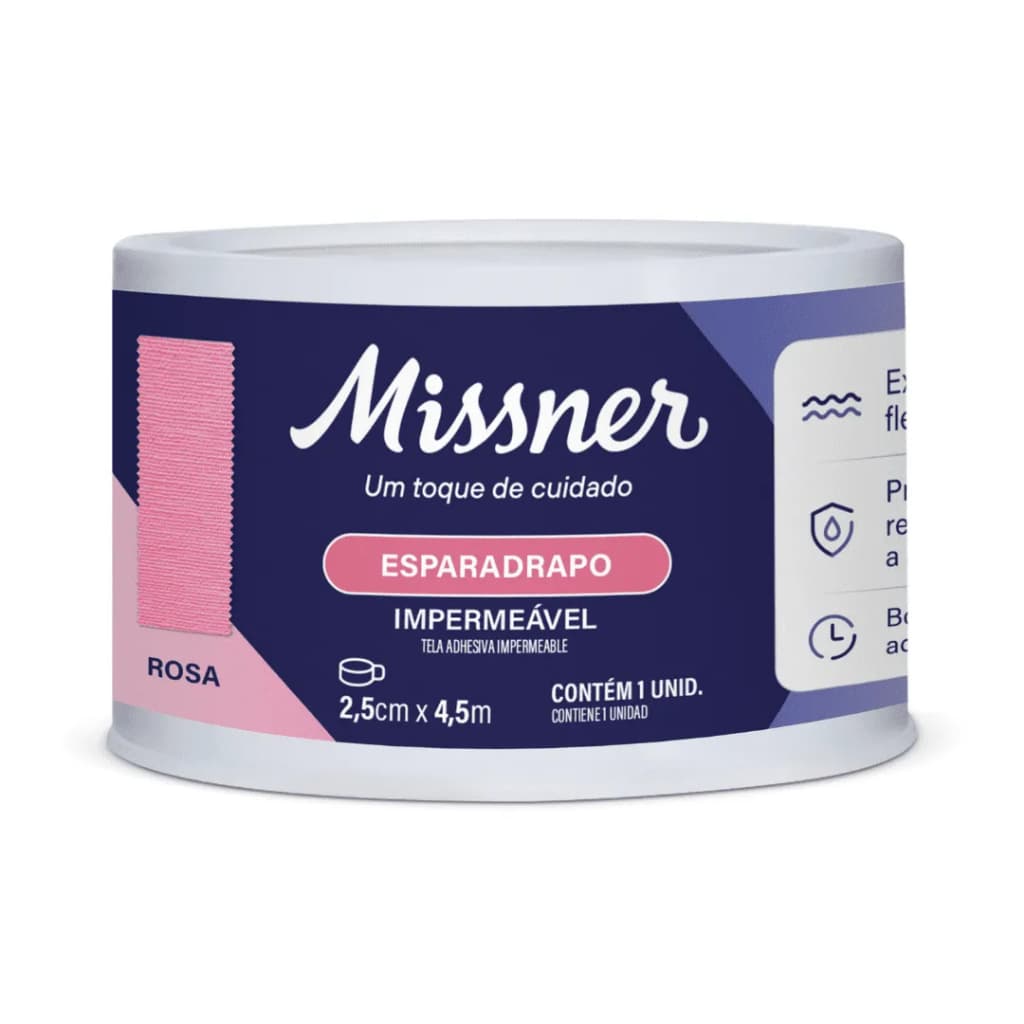 Kit Esparadrapo Impermeável Rosa Extra Flexível 2,5cm x 4,5m Missner