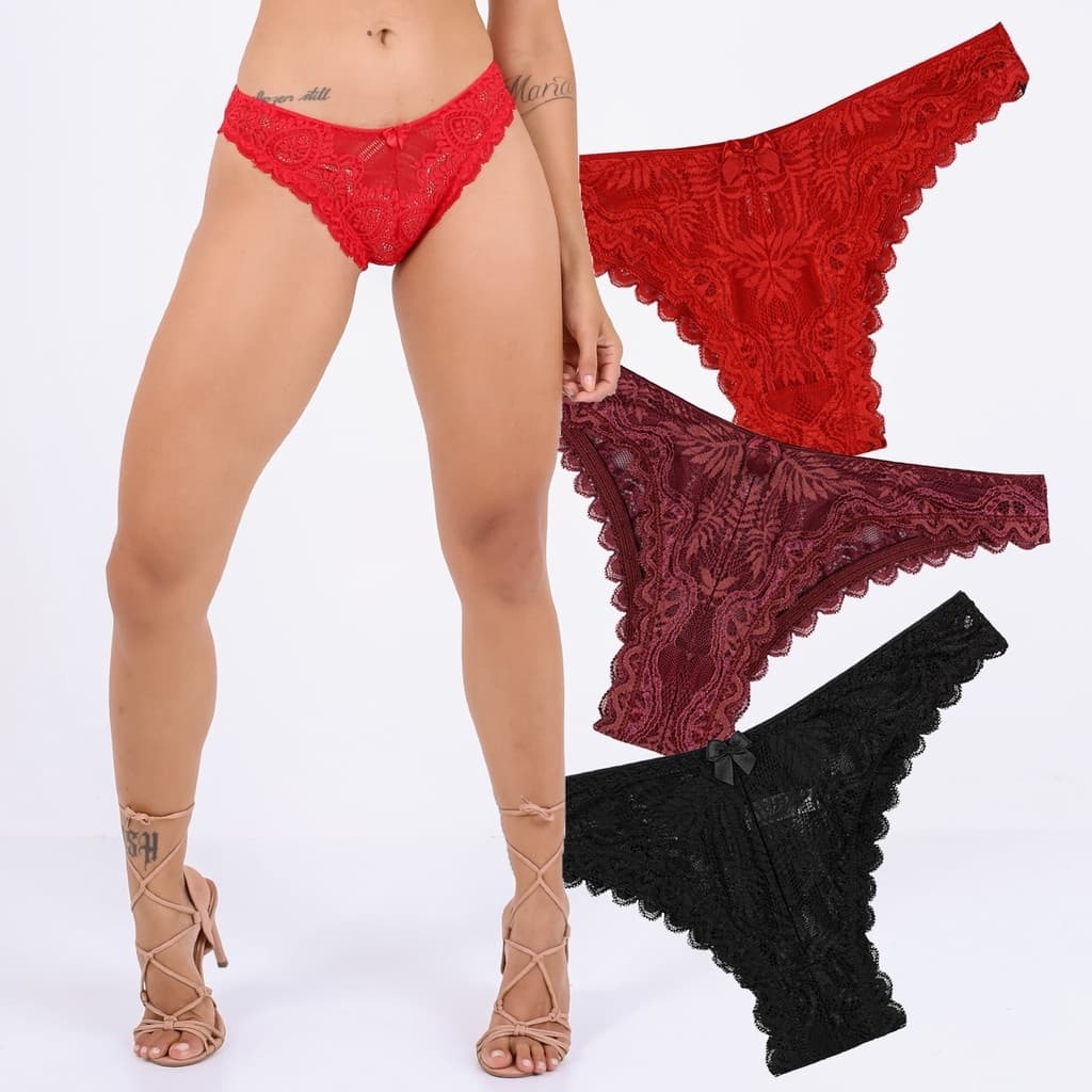 KIT 5 Calcinha Renda transparente tanga caleçon confortavel Luxury