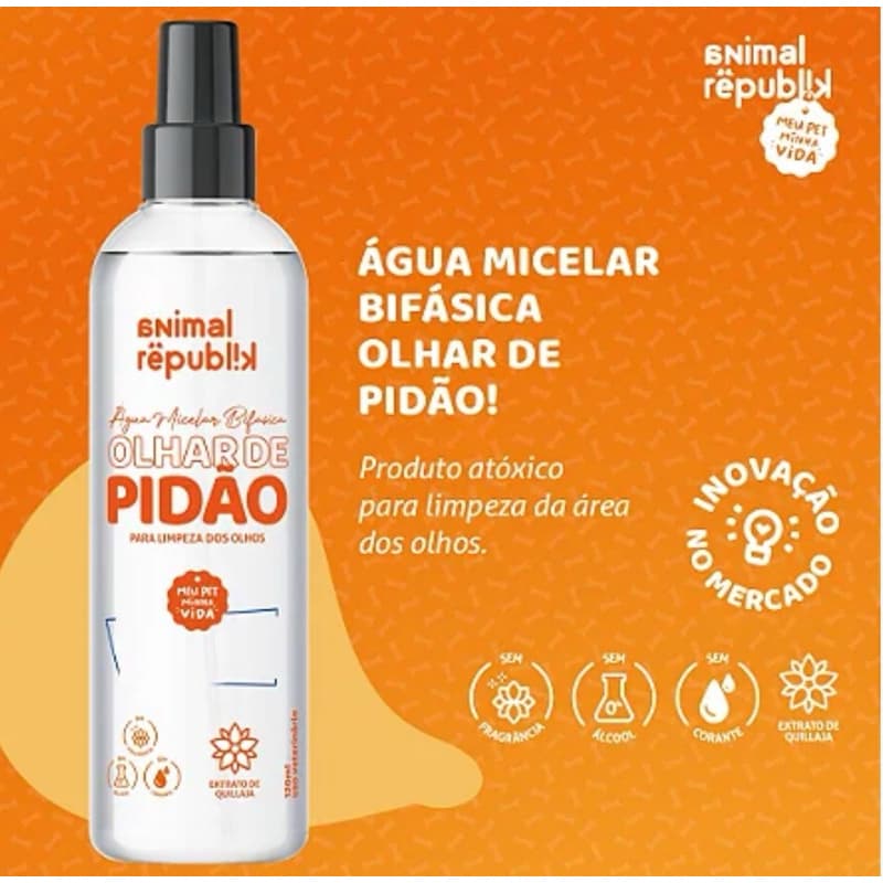 Agua Micelar Bifasica Para Caes Cachorro e Gatos Olhar de Pidao