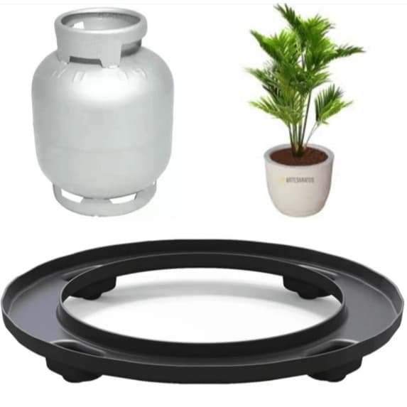 Suporte Para Botijão/ Vaso De Planta  Preto Com Rodinhas - 29cm
